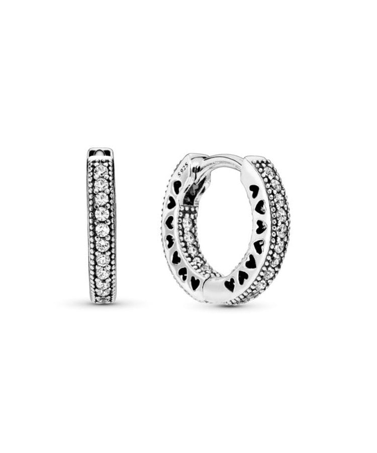 Brincos Pandora Pavé Heart Hoop
