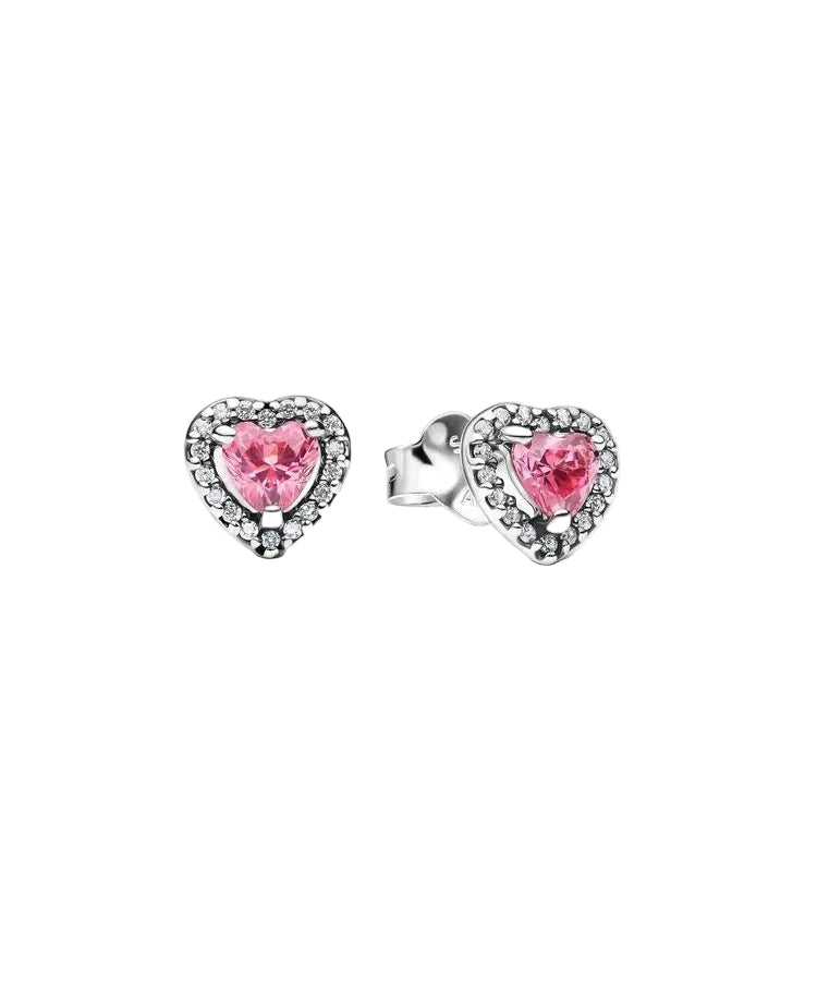 Brincos Pandora Espigão Coração Rosa Elevado