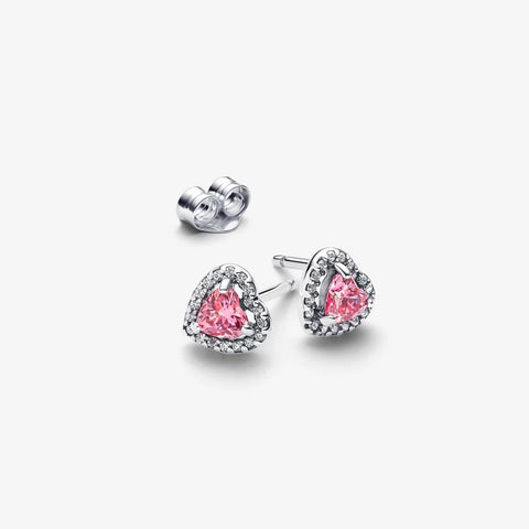 Brincos Pandora Espigão Coração Rosa Elevado