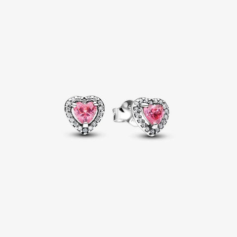 Brincos Pandora Espigão Coração Rosa Elevado