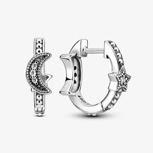 Brincos Pandora Crescent Moon and Stars