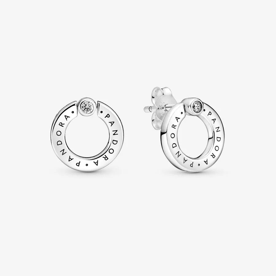 Brincos Pandora  Pavé and Logo Circle