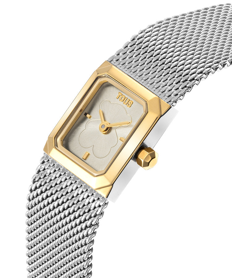 Relógio Tous Mini Mesh Quadrado Dourado Mesh Prateada