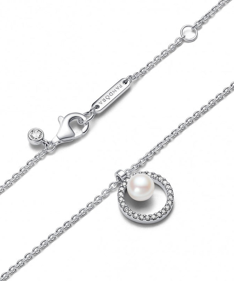Colar Pandora Treated Freshwater Cultured Pearl & Pavé