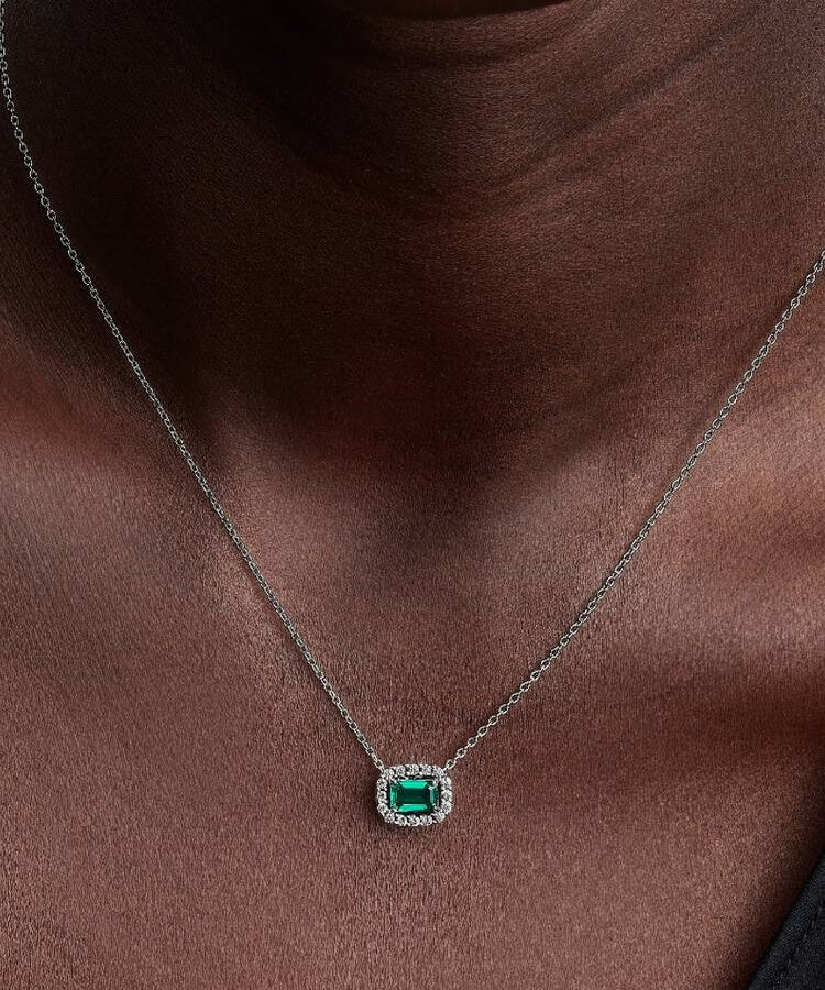 Colar Pendente Auréola Verde Cintilante Rectangular