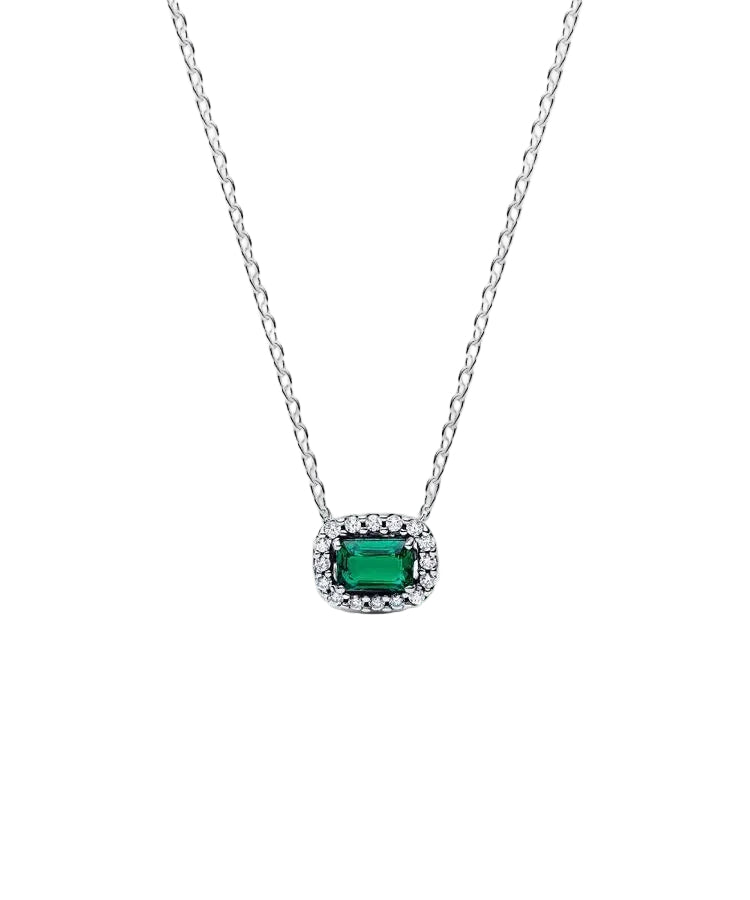 Colar Pendente Auréola Verde Cintilante Rectangular