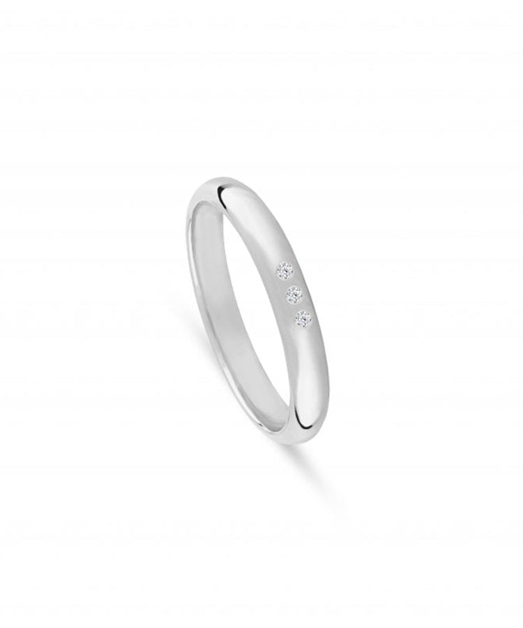 Aliança de casamento ouro branco com 3 zircónias