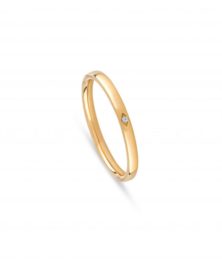 Aliança de casamento ouro amarelo 2 mm meia cana laterais retas & zircónia