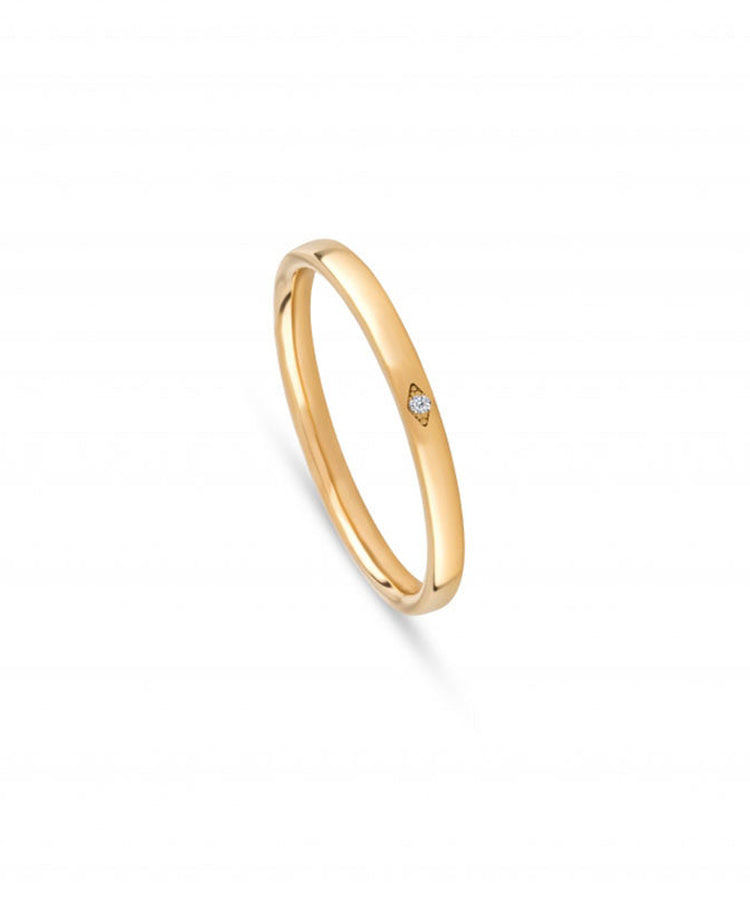 Aliança de casamento ouro amarelo 2 mm meia cana laterais retas com diamante