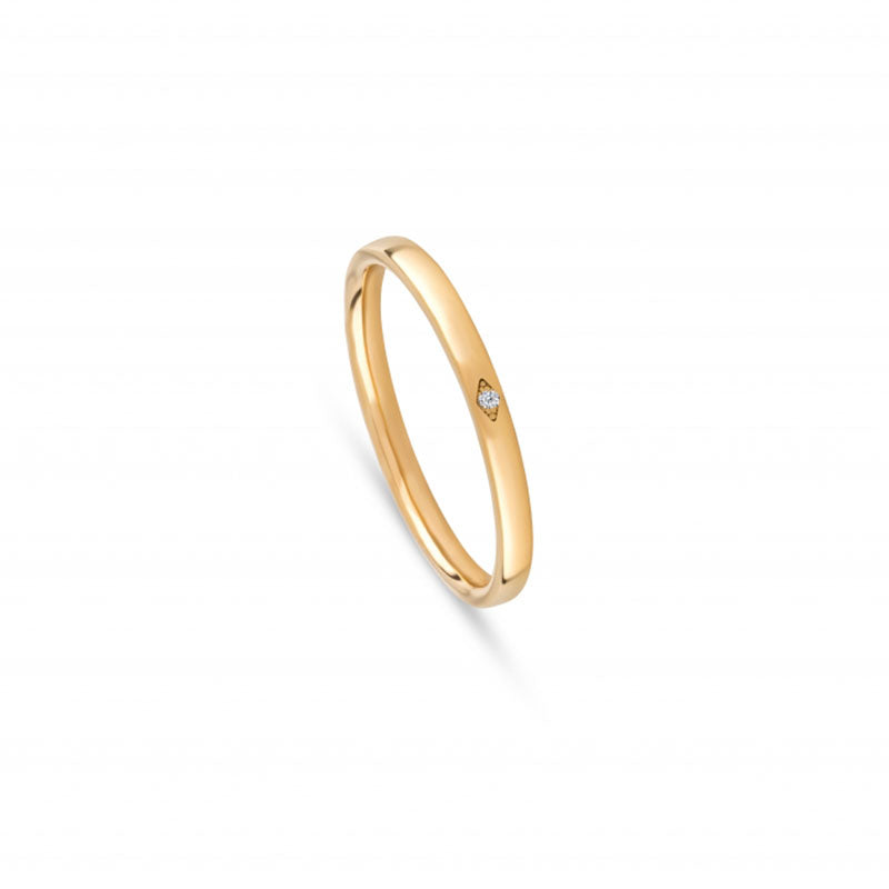 Aliança de casamento ouro amarelo 2 mm meia cana laterais retas com diamante