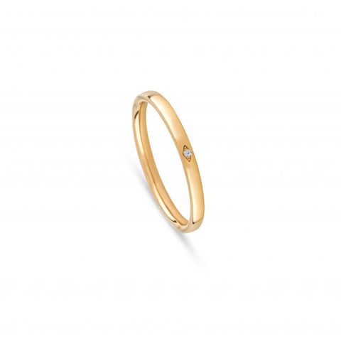 Aliança de casamento ouro amarelo 2 mm meia cana laterais retas com diamante