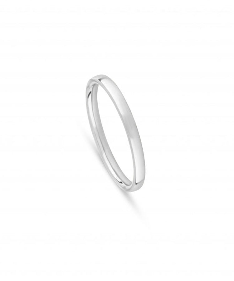 Aliança de Casamento Ouro Branco 2 mm Meia Cana Laterais Retas