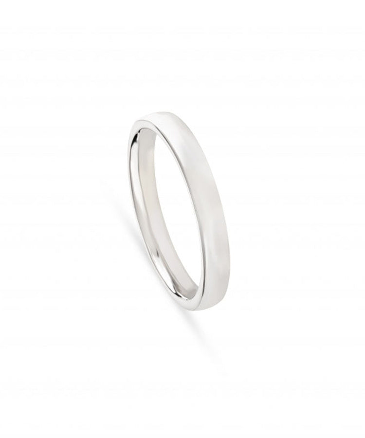 Aliança de Casamento Ouro Branco 3 mm Meia Cana e Laterais Retas