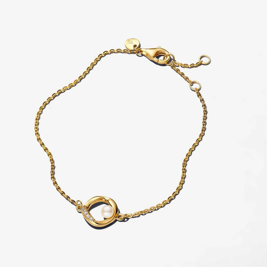 Pulseira Pandora Pérola e Círculo Pavé