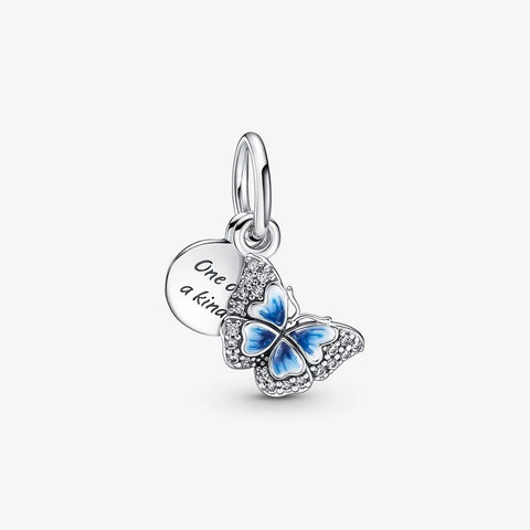 Conta Pandora Blue Butterfly and Quote