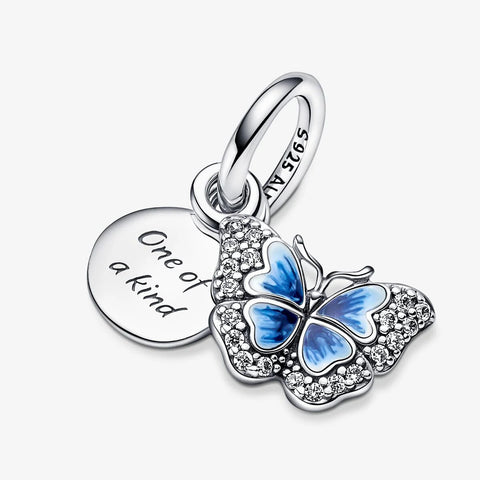 Conta Pandora Blue Butterfly and Quote