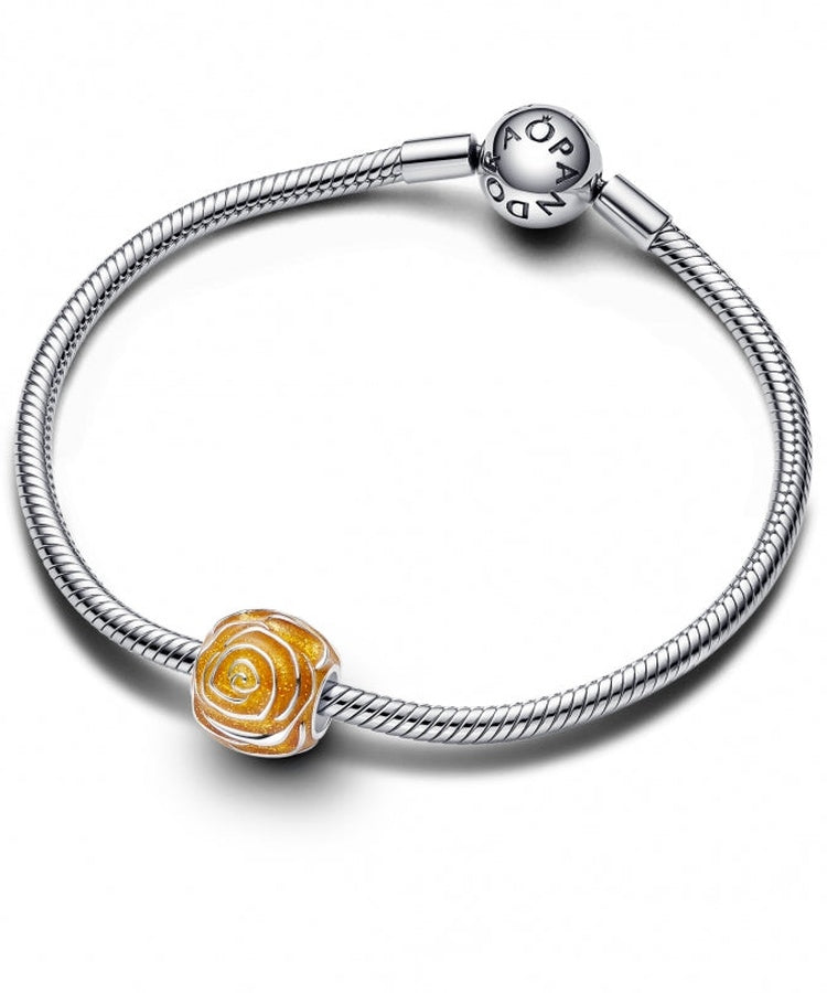 Conta Pandora Rosa em Flor Amarela