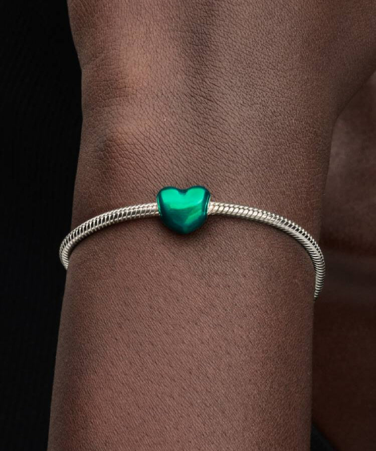 Conta Pandora Coração Verde Metálico