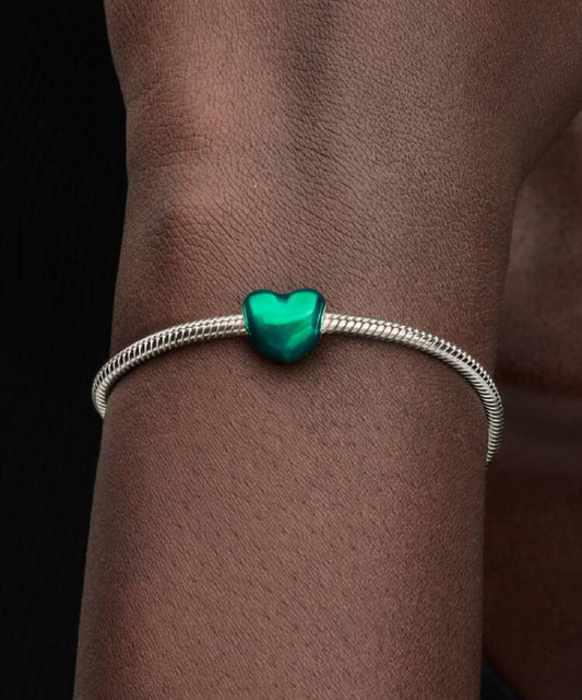 Conta Pandora Coração Verde Metálico