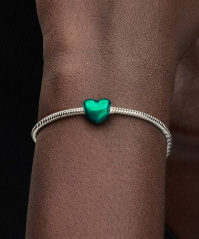 Conta Pandora Coração Verde Metálico