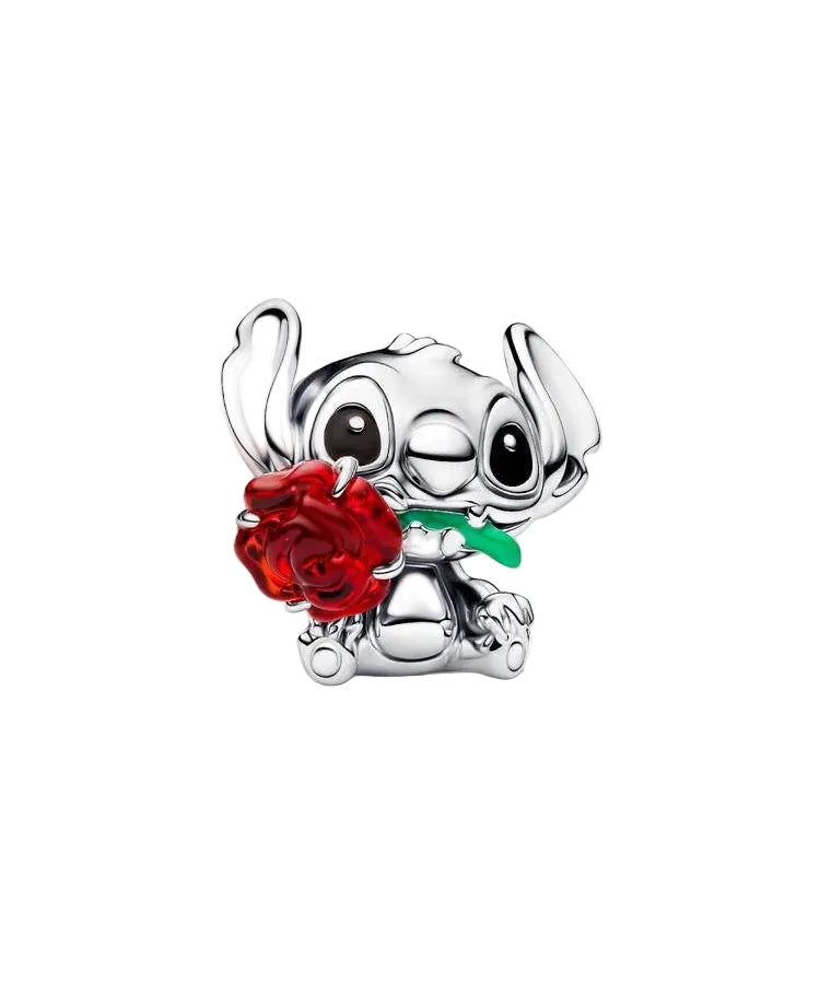 Conta Pandora Vidro Murano Rosa Stitch Disney
