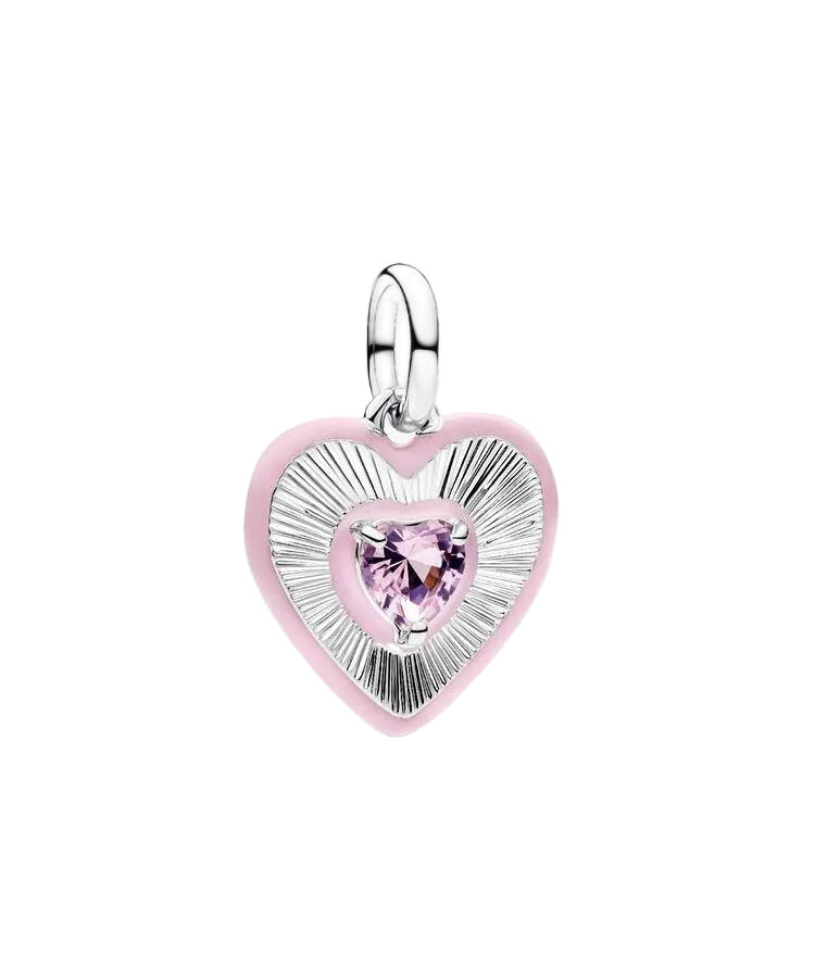 Conta Pandora Medalhão Coração Rosa Radiante