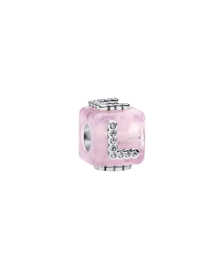 Conta Pandora Cubo Love Vidro Murano Rosa