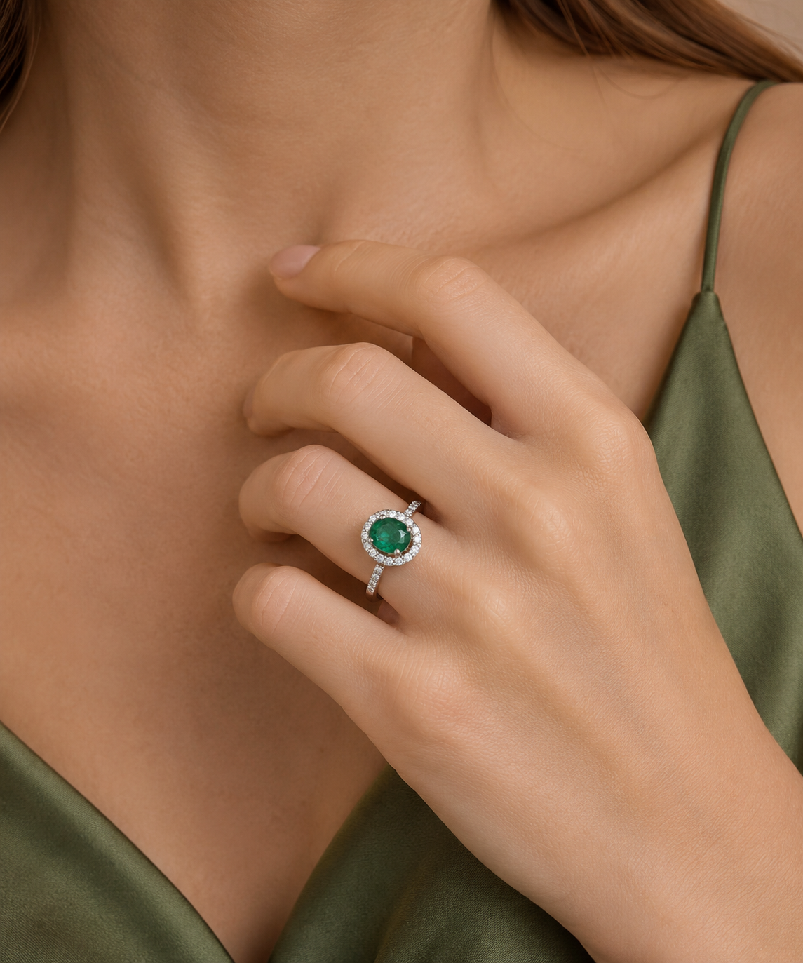 Anel Ouro Branco, Esmeraldas e Diamantes Naturais
