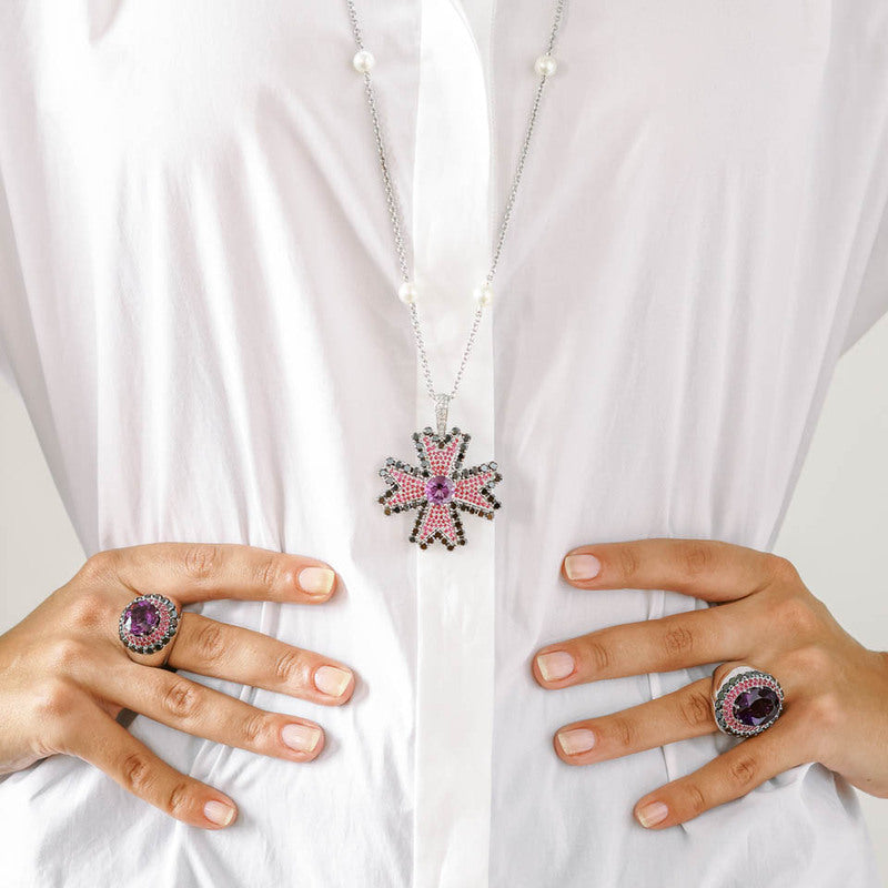 Colar Monseo Ouro Diamantes Rubis Ametista