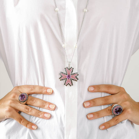 Colar Monseo Ouro Diamantes Rubis Ametista