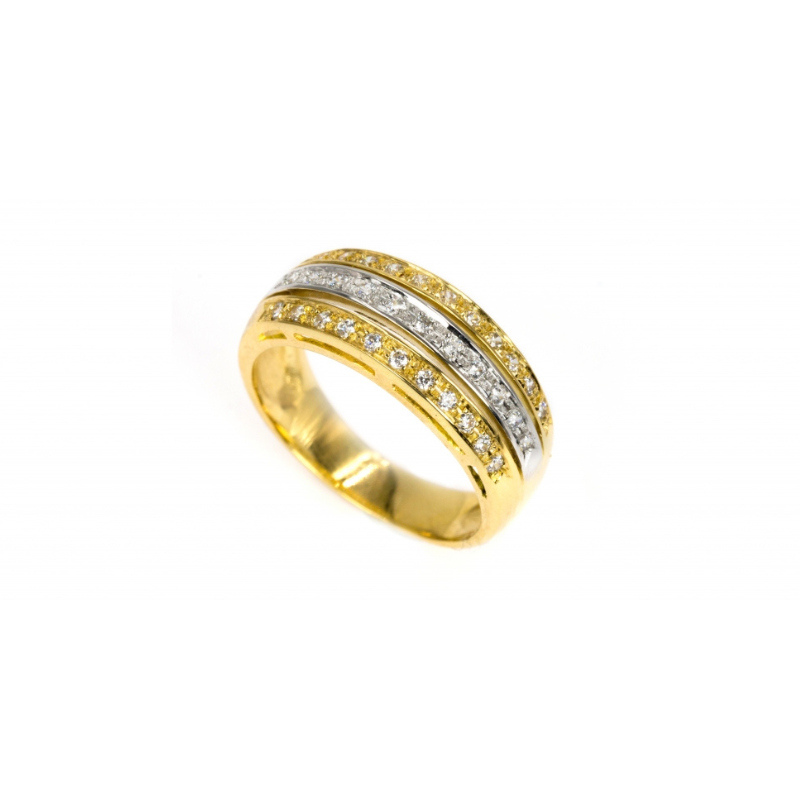 Anel bicolor pedras ouro 800