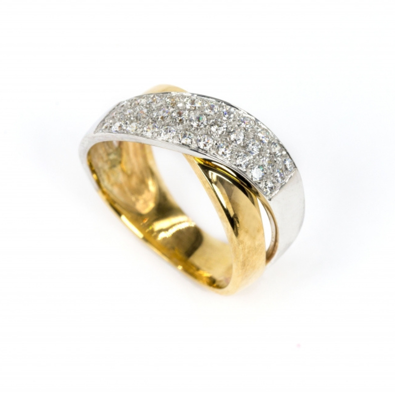 Anel bicolor pedras ouro 800 OOAN002473