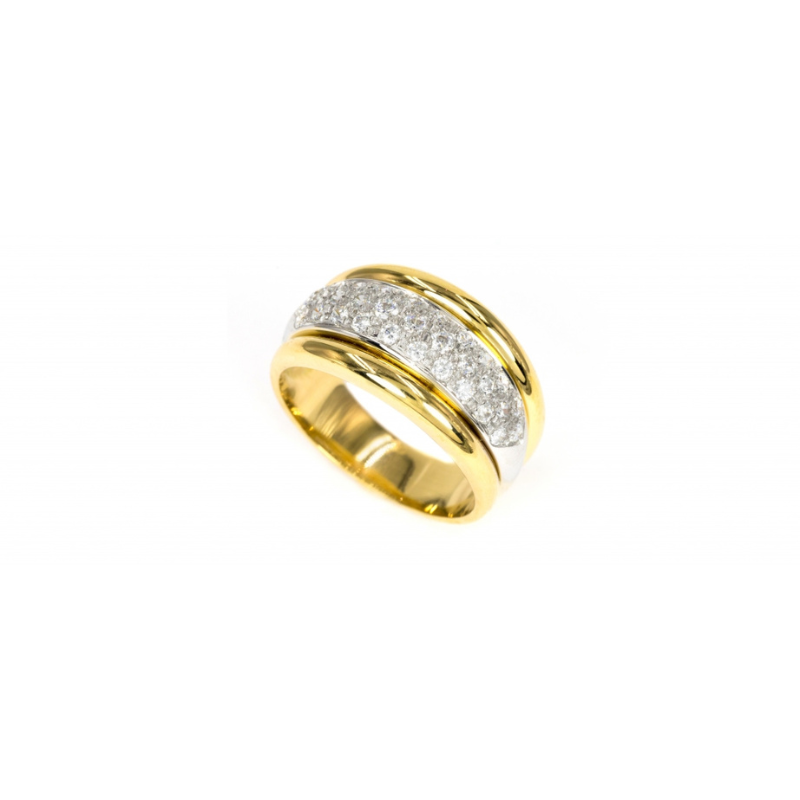 Anel bicolor pedras ouro 800