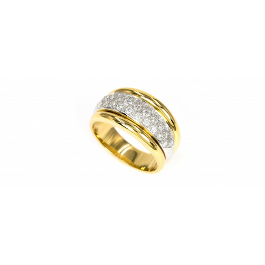 Anel bicolor pedras ouro 800