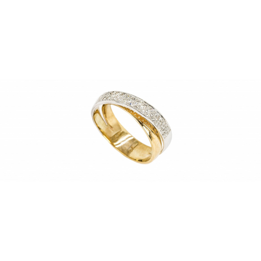 Anel bicolor pedras ouro 800