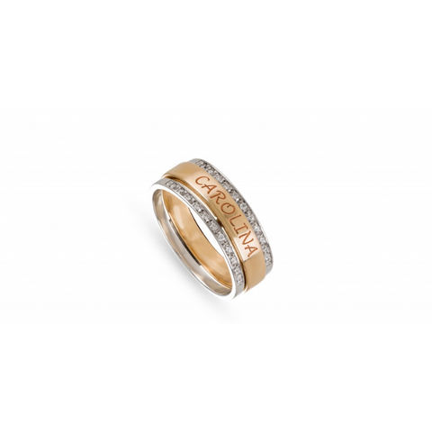 Anel bicolor pedras ouro 800