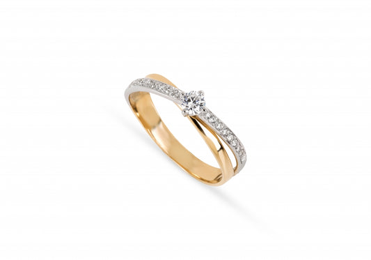 Anel bicolor pedras ouro 800 OOAN005372A