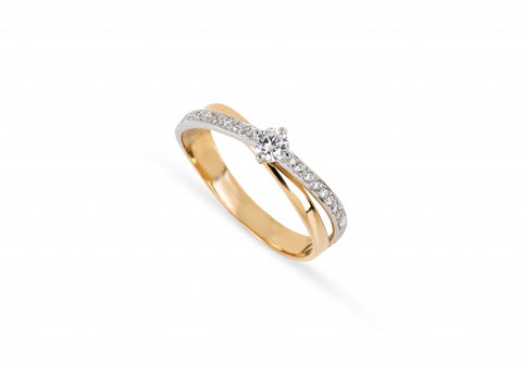 Anel bicolor pedras ouro 800 OOAN005372A