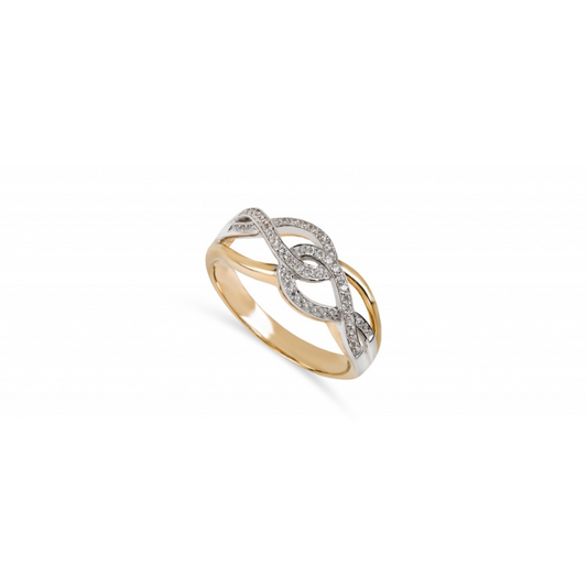 Anel bicolor pedras ouro 800