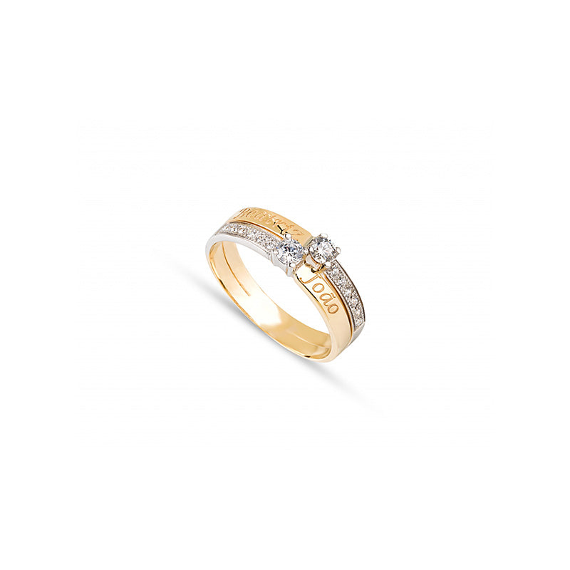 Anel bicolor pedras ouro 800 OOAN005955E