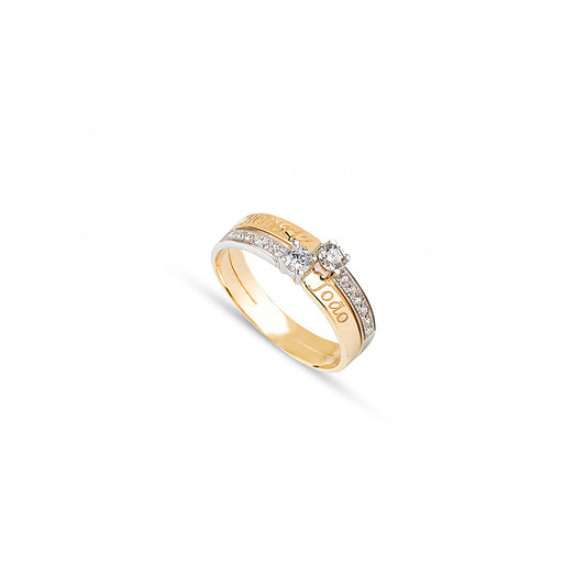 Anel bicolor pedras ouro 800 OOAN005955E
