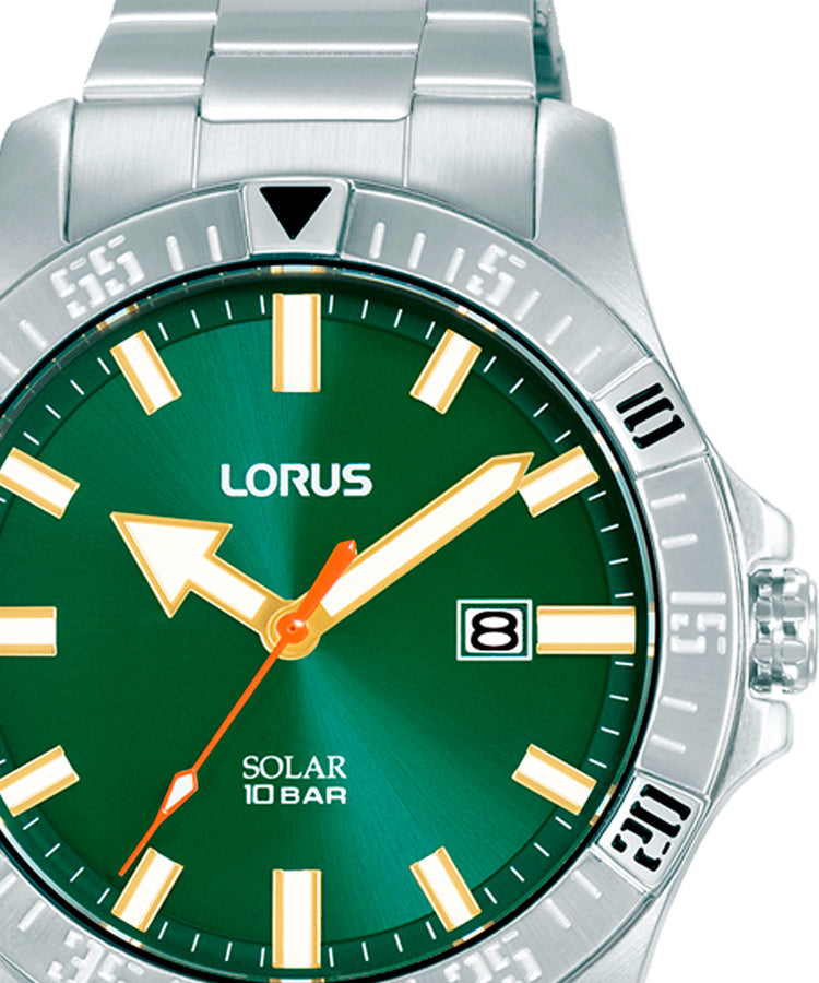 Relógio Lorus Man Solar Data Aço Mst Verde Det.Dourado