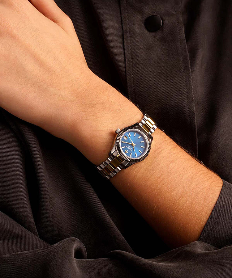 Relógio Cauny Mulher Royal Mini Azul Dourado e Prateado