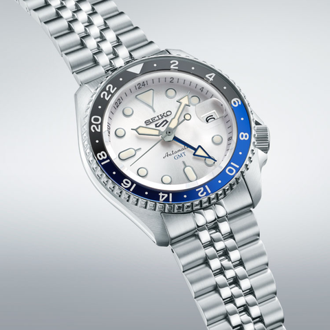 Relógio Seiko 5 Sports Série SKX GMT 4R34 Azul&Branco