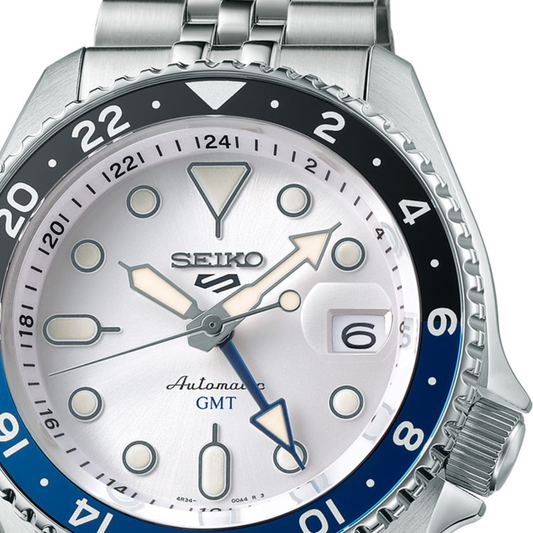 Relógio Seiko 5 Sports Série SKX GMT 4R34 Azul&Branco