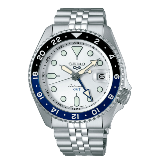 Relógio Seiko 5 Sports Série SKX GMT 4R34 Azul&Branco