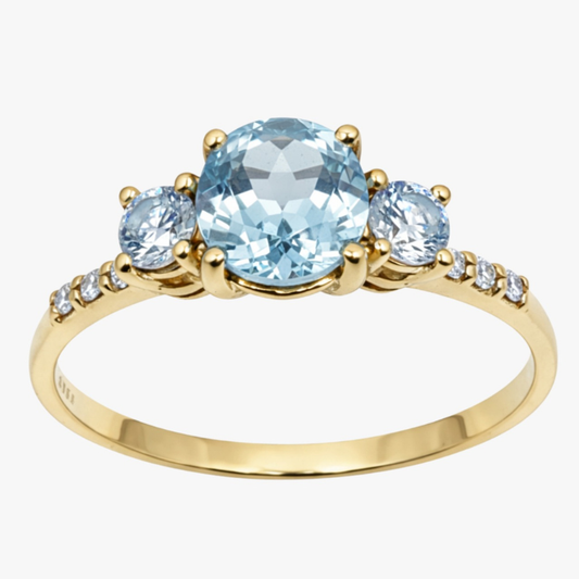 Anel ouro amarelo, Topázios e Diamantes Naturais