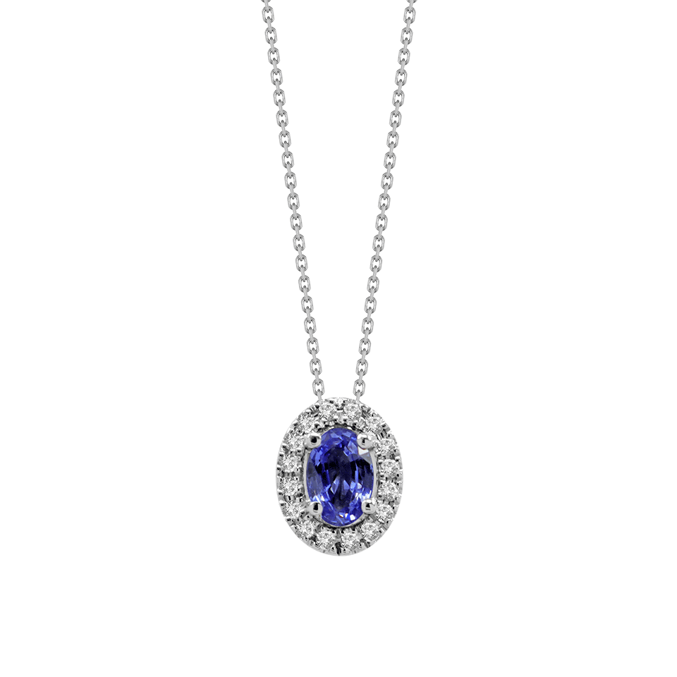 Colar Monseo Moments Ouro Branco, Diamantes e Safira Oval
