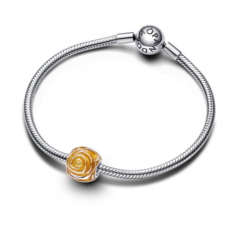 Conta Pandora Rosa em Flor Amarela