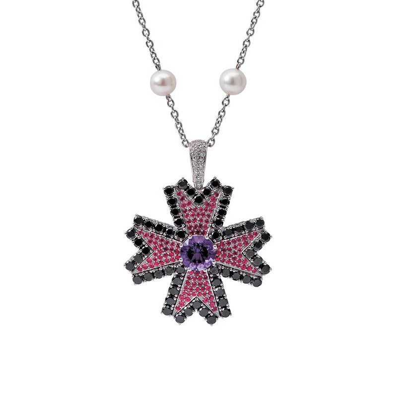 Colar Monseo Ouro Diamantes Rubis Ametista